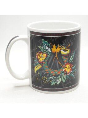 Hilo Hattie Big Island Hawaii Black & White Ceramic Glazed Pele Coffee Mug